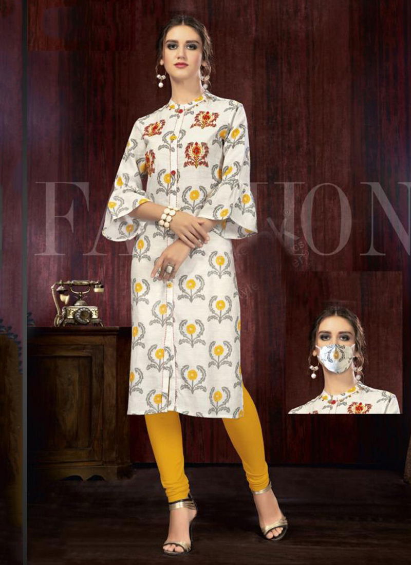 Rukmee Vol 14 Cotton Rayon Embroidered Printed Party Wear Kurti Collection 1450-1459